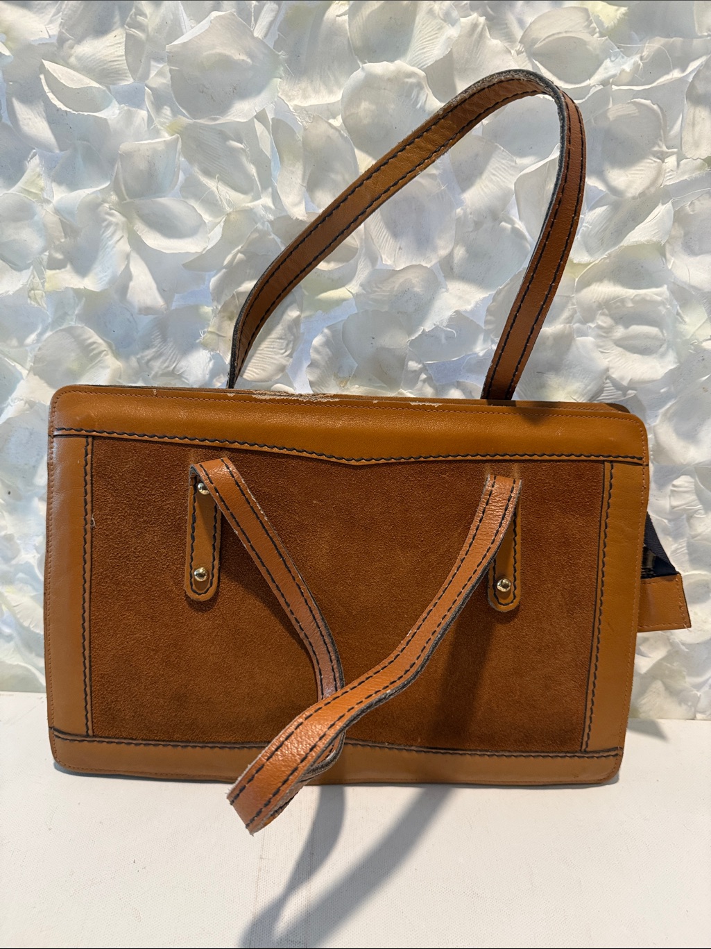 Women's Vintage Tan Suede & Leather Shoulder Bag